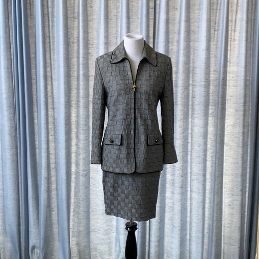 Classic black plaid St John knit suit